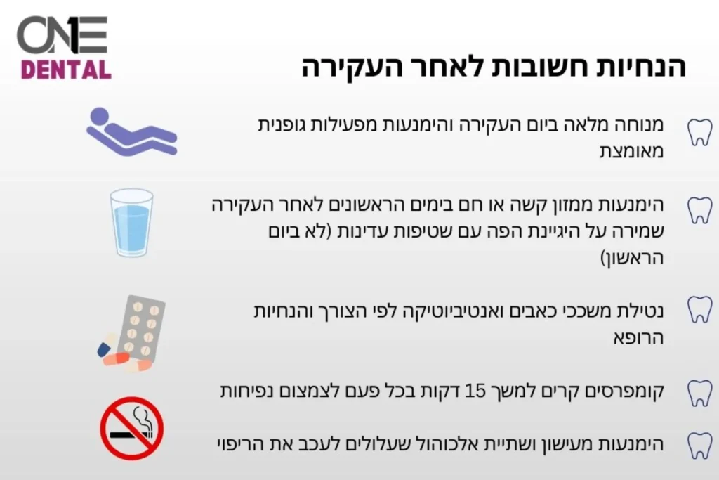 הנחיות חשובות לאחר העקירה במרפאת One Dental